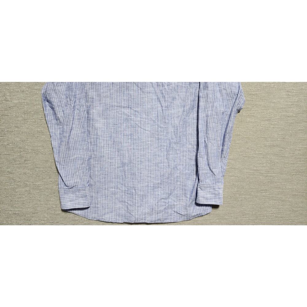 Proper Cloth Men’s Custom Blue White Striped Long Sleeve Button Down Shirt - Picture 12 of 14